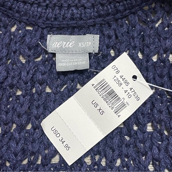 Aerie Tank Top Navy Blue Crochet Knit Cotton Blend Women's Sz XS NWT - Picture 5 of 7